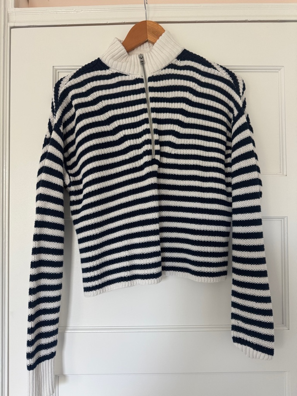 Madewell Ribbed Half-Zip Sweater in Stripe Small - Picture 3 of 12